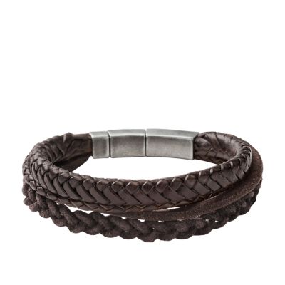 Herren Armband Leder Geflochten Jf Fossil