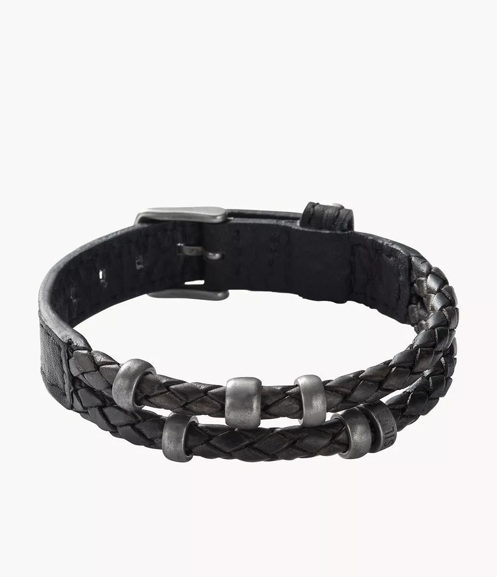 Fossil Homme Bracelet en cuir noir -Noir Argenté