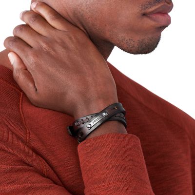 Brown Double-Wrap Leather Bracelet