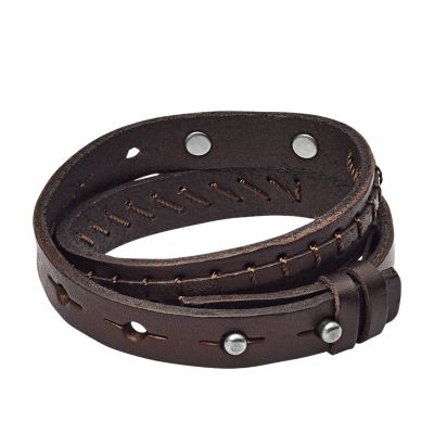 Bracelet FOSSIL Femme Acier Argenté et Cuir Marron - JF00117040