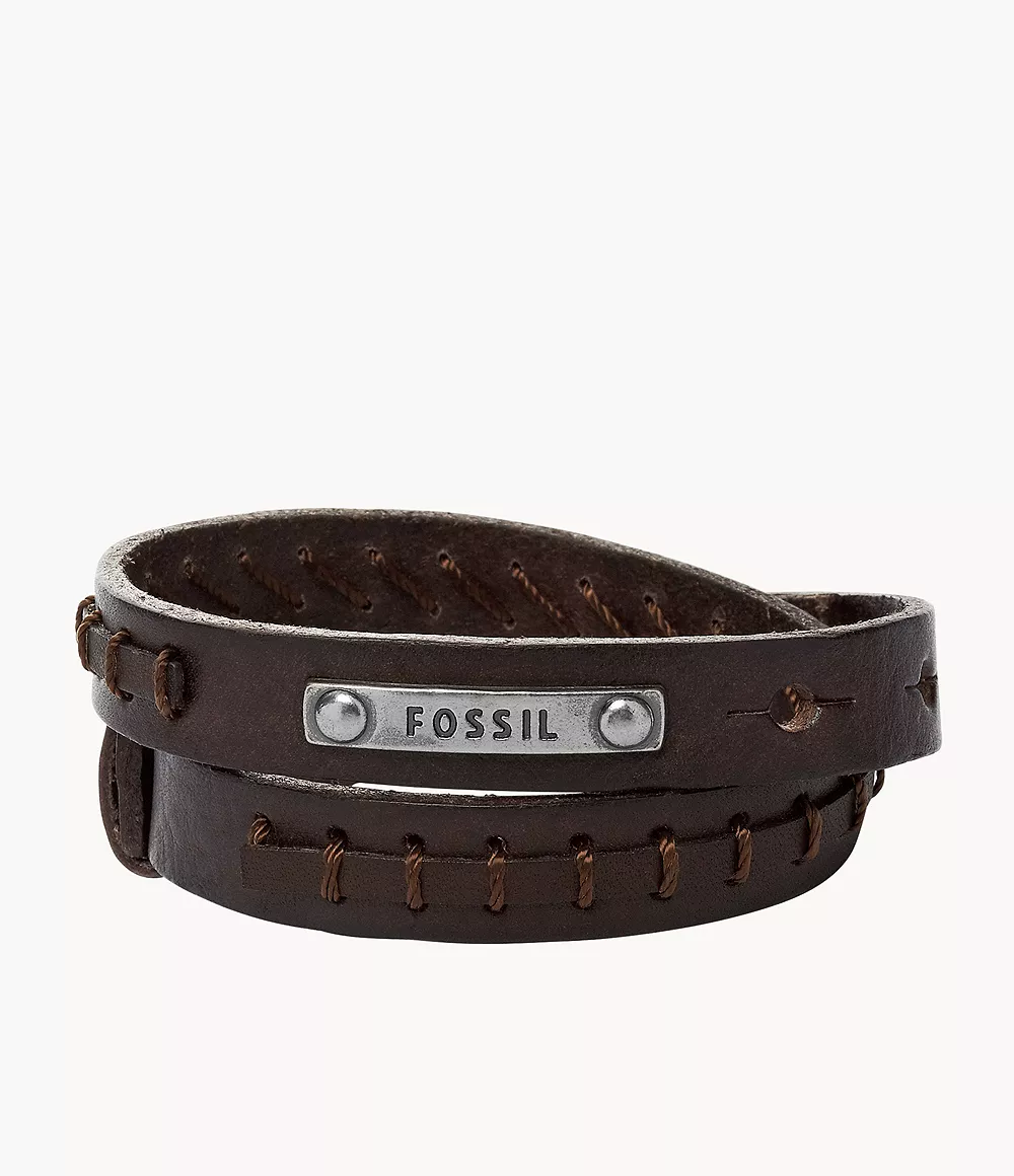 Image of Brown Double-Wrap Leather Bracelet