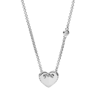 Sterling Silver Folded Heart Necklace - Fossil