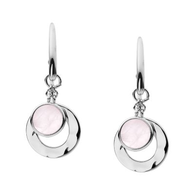 Orecchini pendenti Elliott in argento 925 battuto color argento e quarzo  rosa