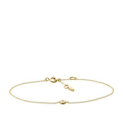 Fossil Women Elliott Point Of Light Gold Plated Sterling Silver Clear Synthetic Diamond Chain Bracelet