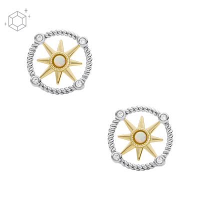 Fossil Femmes Clous d’oreilles Elliott Compass  en argent 925 et opale synthétique blanche