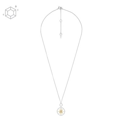 Fossil Femmes Collier pendentif Elliott Compass  en argent 925 et opale synthétique blanche