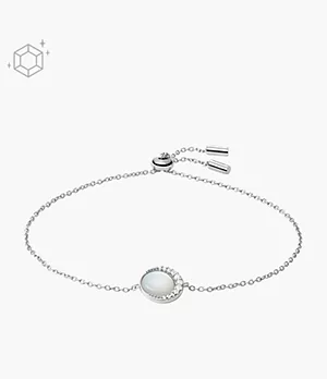 Crescent White Mother-of-Pearl Sterling Silver Chain Bracelet
