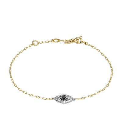 Fossil women evil eye 14k gold plated sterling silver chain bracelet