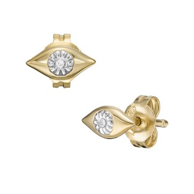 Fossil Women's Evil Eye 14K Gold Plated Clear Laboratory Grown Diamond Stud Earrings - Metallic