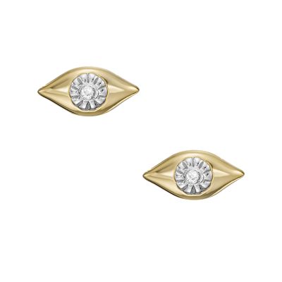 Evil Eye 14K Gold-Plated Clear Laboratory Grown Diamond Stud Earrings