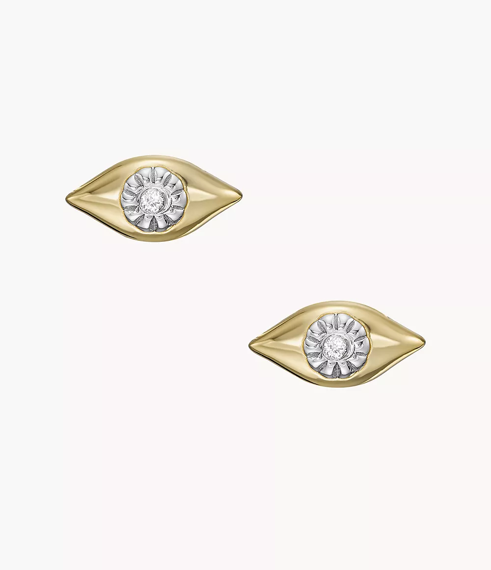 Image of Evil Eye 14K Gold-Plated Clear Laboratory Grown Diamond Stud Earrings