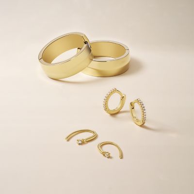 All Stacked Up Gold-Tone Sterling Silver Pull Through Earrings