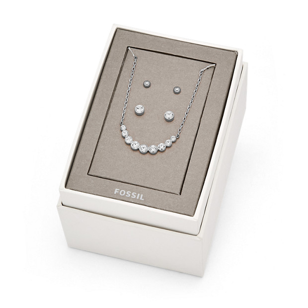 Fossil Unisex Parure Boucles D'Oreilles Et Collier En Acier Inoxydable Argent - One size