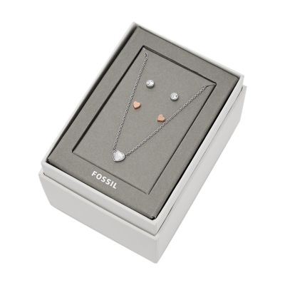 

Fossil Femmes Coffret cadeau clous d’oreilles et collier en acier bicolore