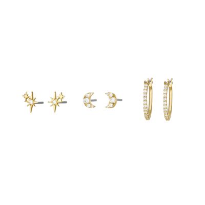 Gold-Tone Brass Star and Moon Earrings Gift Set