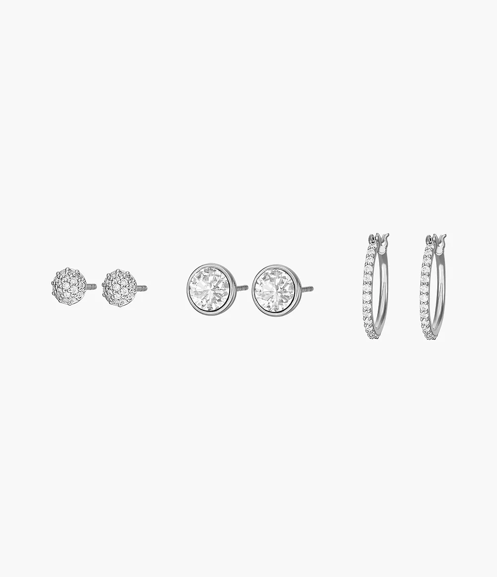 Fossil Women Silver-Tone Brass Earrings Gift Set