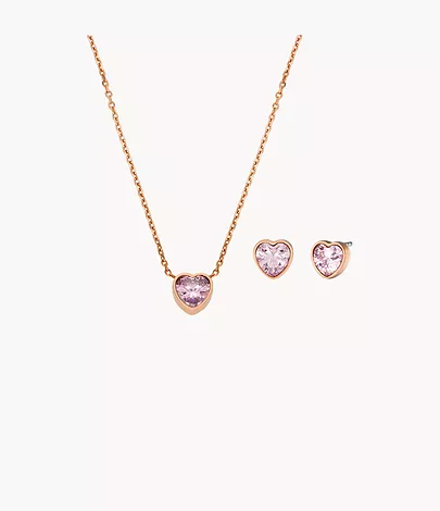 Set and - Necklace Fossil Earrings Gift Gold-Tone Heart Stainless Steel Rose JGFTSET1054 -
