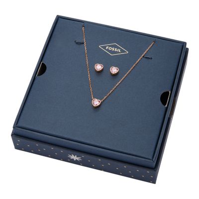 Rose Gold-Tone Stainless JGFTSET1054 Earrings Heart Fossil - Steel - and Necklace Set Gift