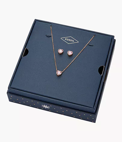 Rose Gold-Tone Stainless Steel Heart Necklace and Earrings Gift Set -  JGFTSET1054 - Fossil