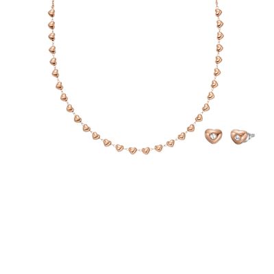 

Fossil Outlet Femmes Coffret boucles d’oreilles et collier en acier inoxydable doré rose
