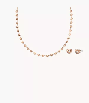 Rose Gold-Tone Stainless Steel Necklace and Earrings Set