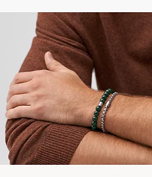 Coffret bracelets de perles Core en acier inoxydable et verre, vert