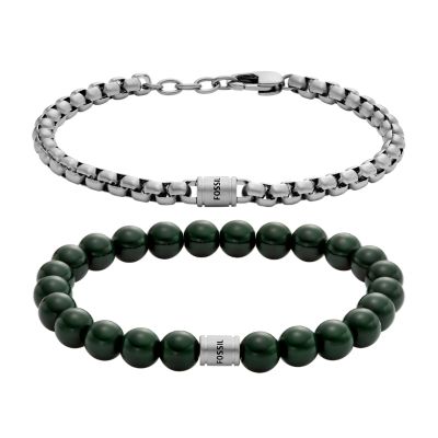 Core Green Glass and Stainless Steel Bracelet Set