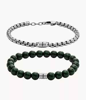 Core Green Glass and Stainless Steel Bracelet Set