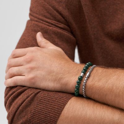 Core Green Glass and Stainless Steel Bracelet Set - JGFTSET1075
