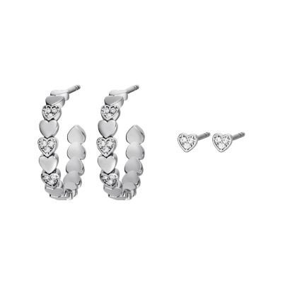 Fossil Outlet Women's Core Gifts Silver-Tone Brass Earrings Set - Silver