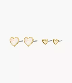 Core Gifts Gold-Tone Brass Stud Heart Earrings Set