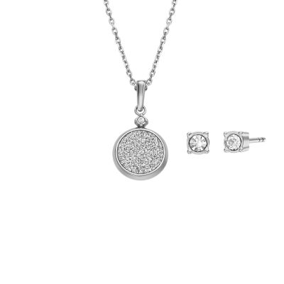 Fossil Outlet Women's Core Gifts Stainless Steel Stud Earrings And Necklace Set - Silver