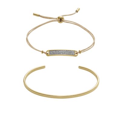 Fossil Outlet Women's Core Gifts Gold-Tone Stainless Steel Cuff And Bracelet Set - Gold