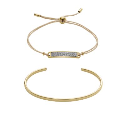 Core Gifts Gold-Tone Stainless Steel Cuff and Bracelet Set