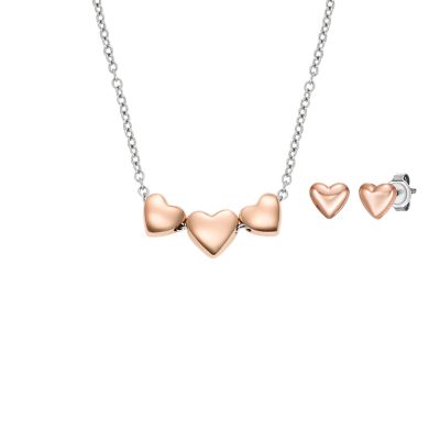 Heart Two-Tone Stainless Steel Necklace And Earrings Gift Set