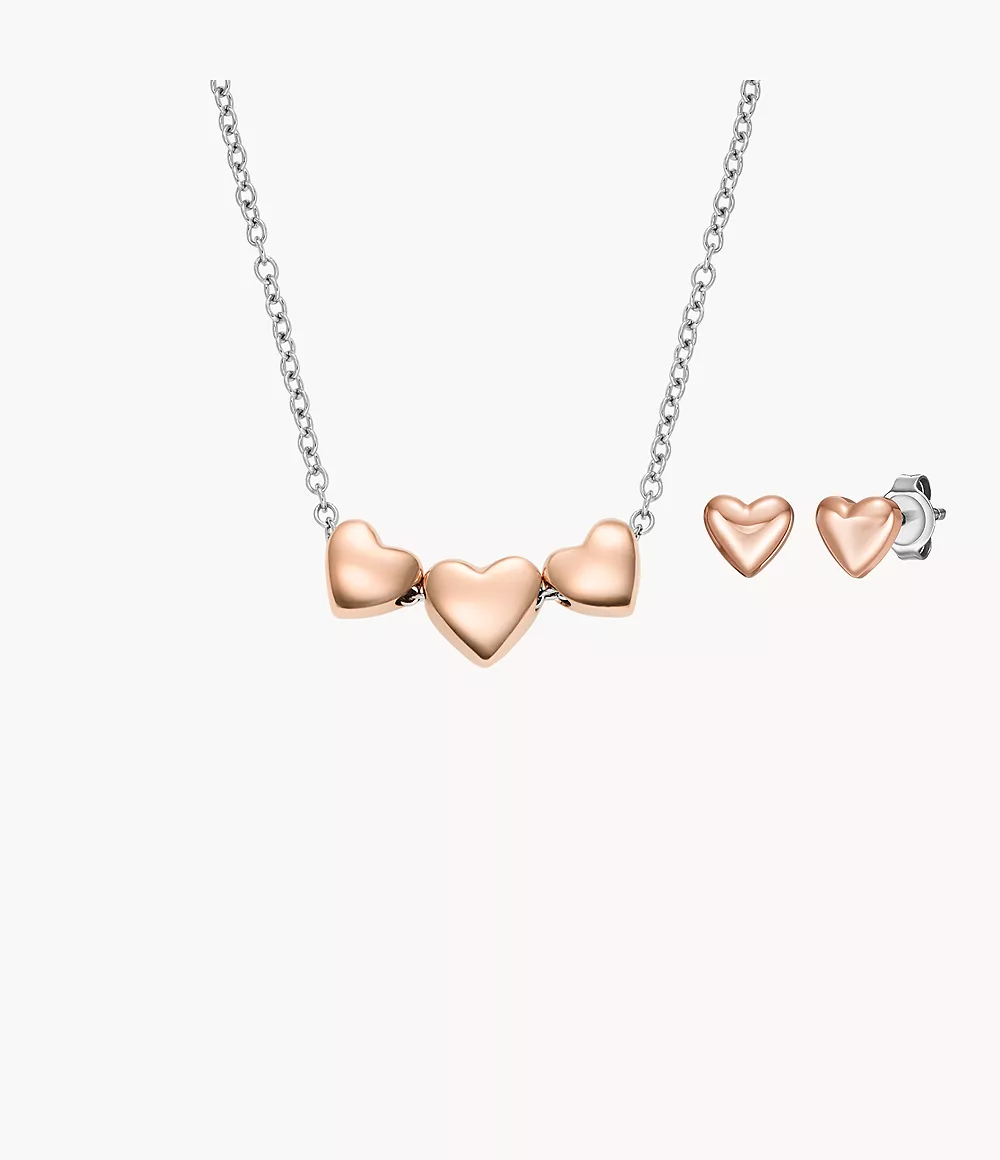 Heart Two-Tone Stainless Steel Necklace And Earrings Gift Set  JGFTSET1086
