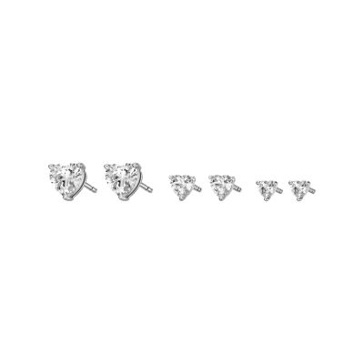 Fossil Outlet Women's Heart Silver-Tone Brass Stud Earrings Gift Set - Silver