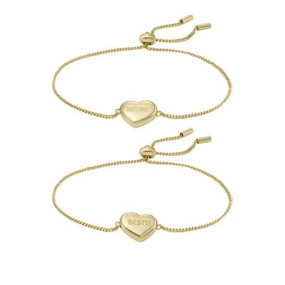Heart Gold-Tone Brass Station Bracelet Set