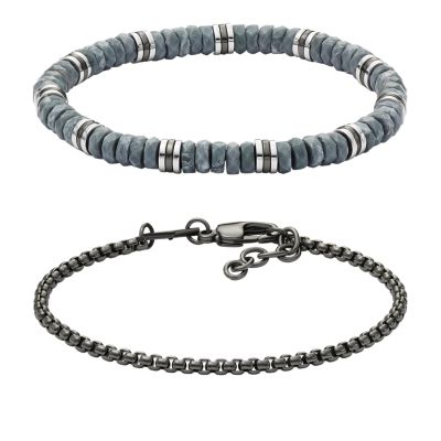 Fossil Outlet Geschenkset Armbänder Beads Metall anthrazit - Grau