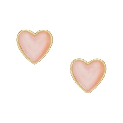 Fossil Women Blush Pink Resin Heart Stud Earrings