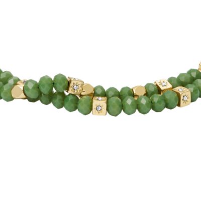 Lianna Avocado Beaded Bracelet Set  Green Clay and Gold Beads with Pe –  Shop Suey Boutique