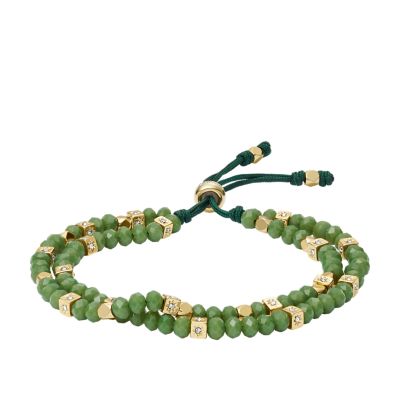 Fossil Outlet Women's Arm Party Green Glass Beaded Bracelet - Gold