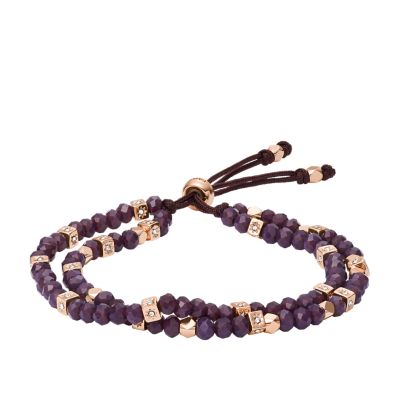 Fossil Outlet Women's Arm Party Amethyst Purple Glass Beaded Bracelet - Rose Gold