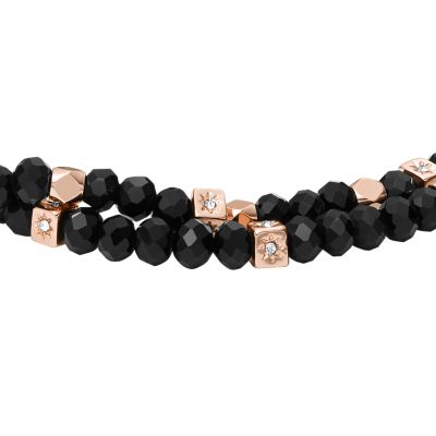 Solid Tone Stone Beads Charm Bracelet by Aloha 808: Black