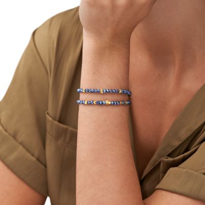 Arm Party Smokey Blue Glass Beaded Bracelet