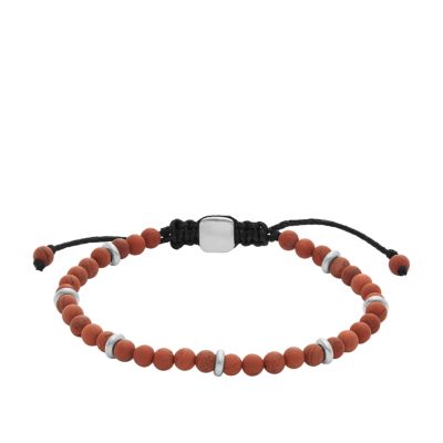 Fossil Outlet Men's Merritt Arm Stack Red Jasper Beaded Bracelet - Silver