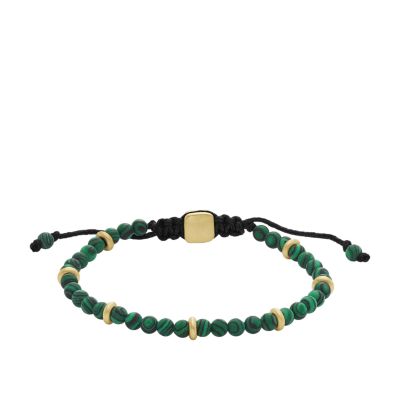 Fossil Outlet Men's Merritt Arm Stack Green Malachite Beaded Bracelet - Gold