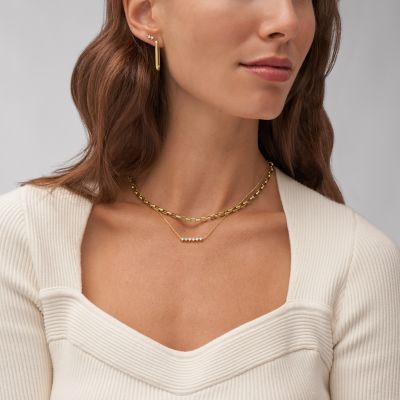 Hazel Classic Glitz Gold-Tone Brass Station Necklace