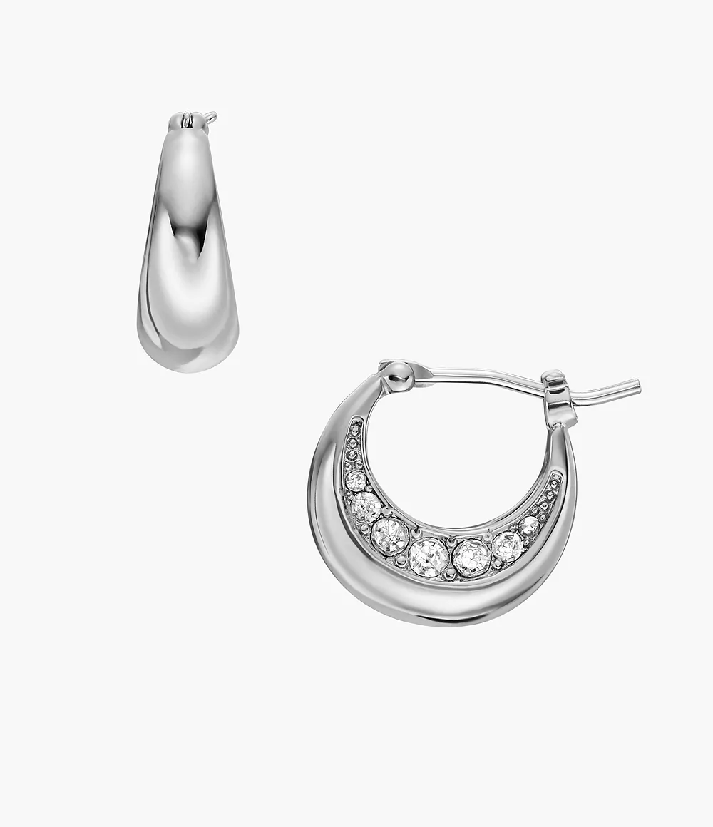 Fossil Outlet Women's Ear Party Stainless Steel Hoop Earrings - Silver