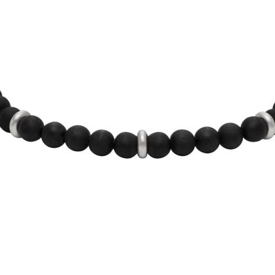 Solid Tone Stone Beads Charm Bracelet by Aloha 808: Black